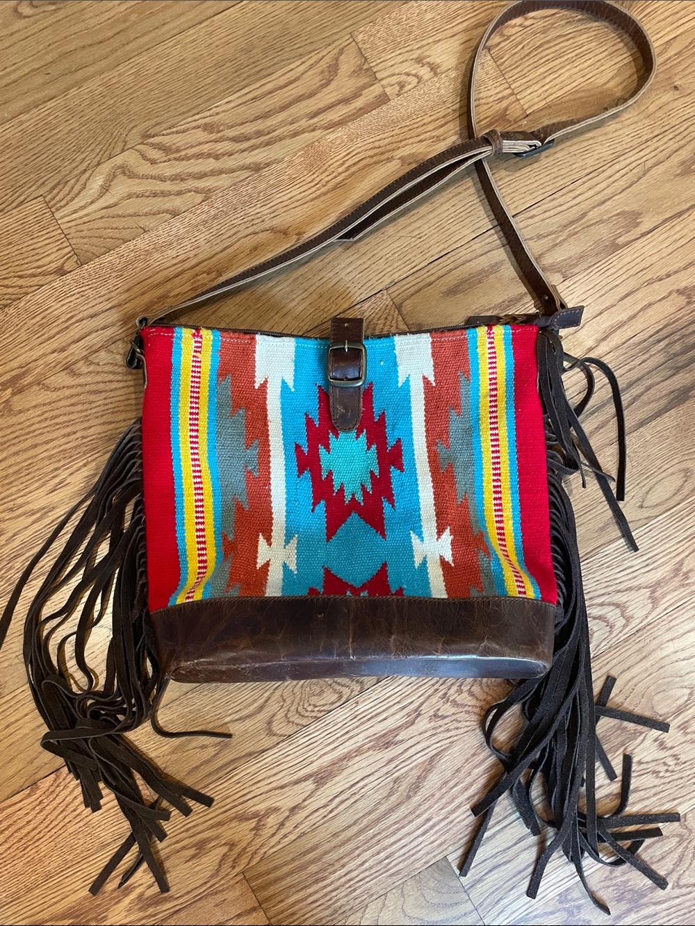 American Darling Fringed Southwestern Crossbody Bag in Red & Turquoise
